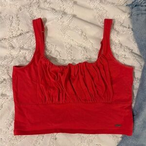 Red Ruched Tank Crop Top Summer Going Out